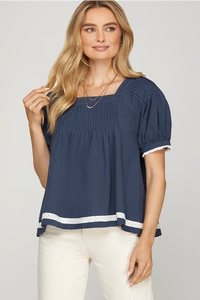 Navy top with lace detail