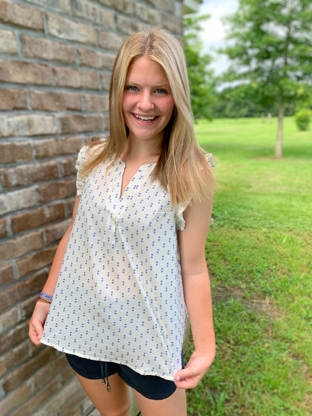 Blue dot woven short sleeve
