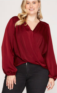 Plus Size Silky Maroon Top