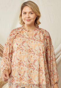 Natural/Maroon Printed Plus size Top