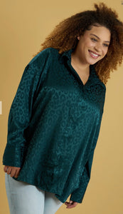 Hunter Green Leopard Plus Size Top