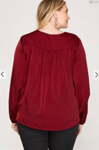 Plus Size Silky Maroon Top