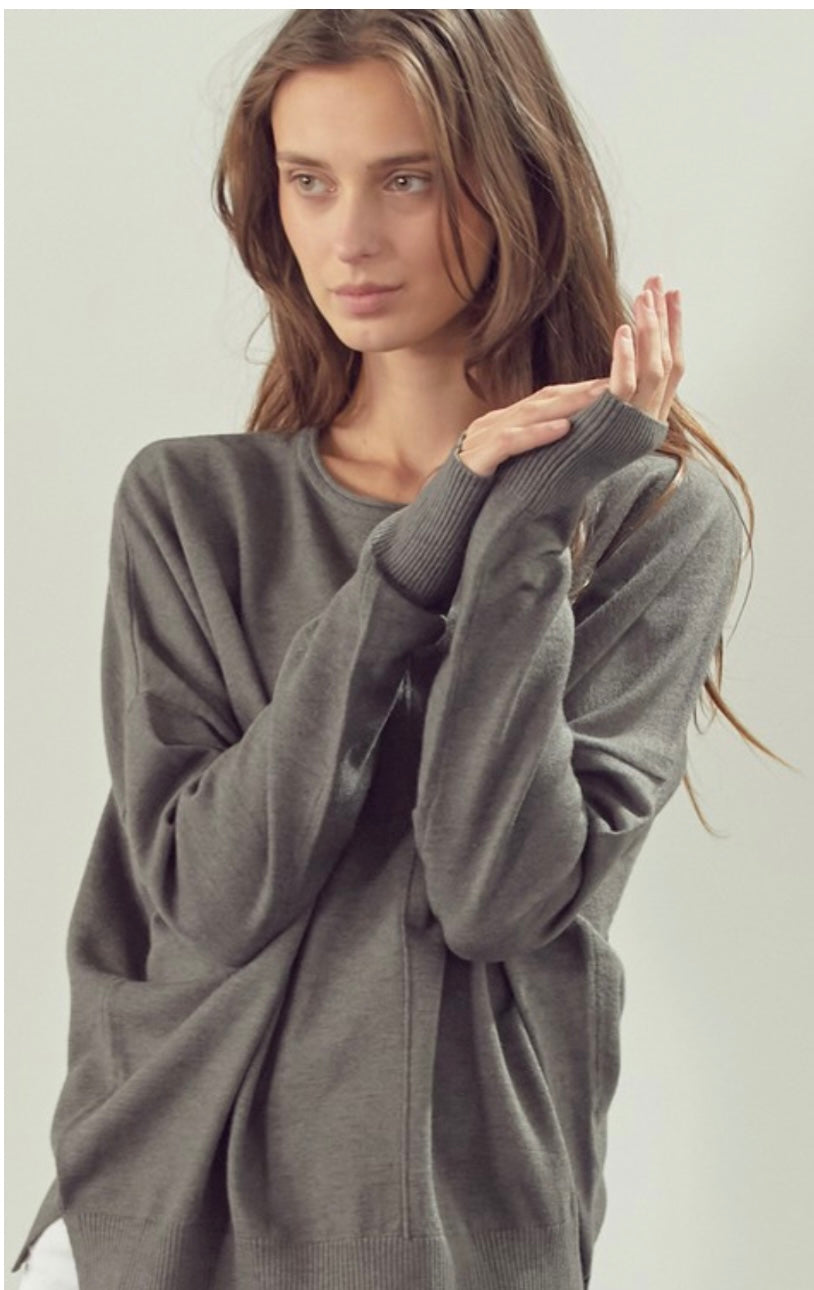Charcoal Basic Crew Sweater